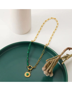 Retro Plating Natural Stone Stainless Steel Necklaces Round Lock Stainless Steel Pendant Necklace 