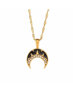 Retro Geometric Plating Zircon Stainless Steel Necklaces Moon Stainless Steel Pendant Necklace