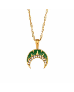 Retro Geometric Plating Zircon Stainless Steel Necklaces Moon Stainless Steel Pendant Necklace
