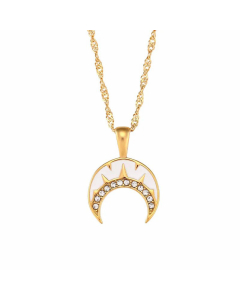 Retro Geometric Plating Zircon Stainless Steel Necklaces Moon Stainless Steel Pendant Necklace