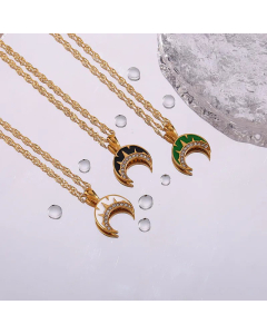 Retro Geometric Plating Zircon Stainless Steel Necklaces Moon Stainless Steel Pendant Necklace