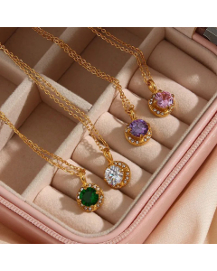 Retro Plating Zircon Stainless Steel Necklaces Geometric Stainless Steel Pendant Necklace 