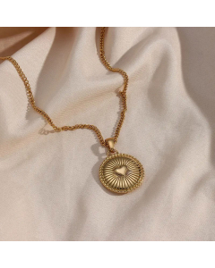 Retro Casting Ray Peach Heart Round Pendant Necklace Plating Stainless Steel Necklaces