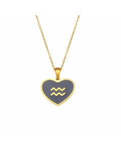 Fashion Fine Plating Finish Constellation Heart-Shaped Stainless Steel Necklace -Aquarius