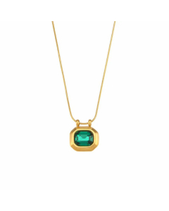 Vintage Style Plating Zircon Stainless Steel Necklaces Square Stainless Steel Pendant Necklace 