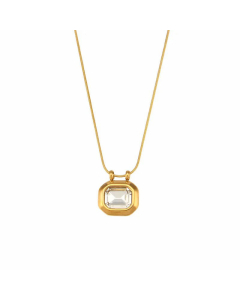 Vintage Style Plating Zircon Stainless Steel Necklaces Square Stainless Steel Pendant Necklace 