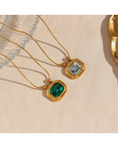 Vintage Style Plating Zircon Stainless Steel Necklaces Square Stainless Steel Pendant Necklace 