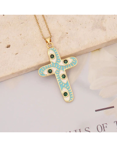 Retro Cross Eye Inlaid Zircon Necklace Stainless Steel