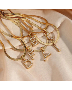 Lady Plating Artificial Pearls Stainless Steel Necklaces Letter Stainless Steel Necklace 