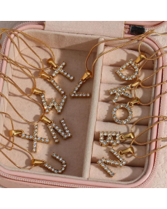 Lady Plating Stainless Steel Necklaces Letter With Zircon Stainless Steel Necklace 
