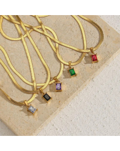 Lady Square Stainless Steel Necklace Plating Zircon Stainless Steel Necklaces
