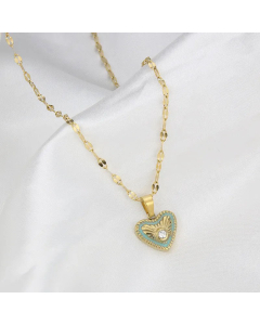 Simple Style Artificial Gemstones Stainless Steel Necklaces Heart Shape Titanium Steel Necklace -01-Green
