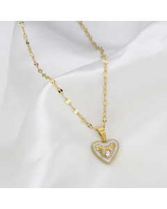 Simple Style Artificial Gemstones Stainless Steel Necklaces Heart Shape Titanium Steel Necklace -01-White