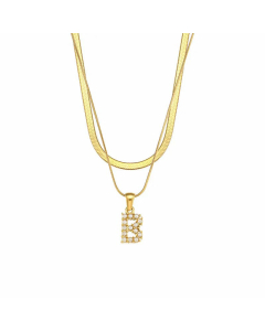 Lady Plating Artificial Pearls Stainless Steel Necklaces Initial Letter Stainless Steel Necklace 