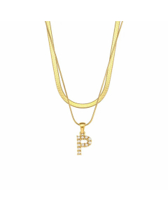 Lady Plating Artificial Pearls Stainless Steel Necklaces Initial Letter Stainless Steel Necklace 