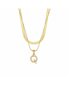 Lady Plating Artificial Pearls Stainless Steel Necklaces Initial Letter Stainless Steel Necklace 