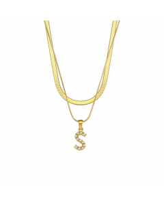 Lady Plating Artificial Pearls Stainless Steel Necklaces Initial Letter Stainless Steel Necklace 