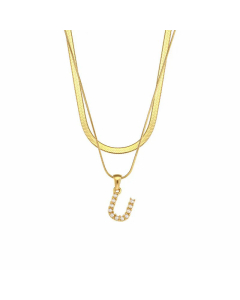 Lady Plating Artificial Pearls Stainless Steel Necklaces Initial Letter Stainless Steel Necklace 