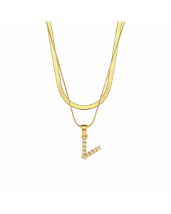 Lady Plating Artificial Pearls Stainless Steel Necklaces Initial Letter Stainless Steel Necklace 
