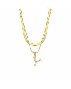 Lady Plating Artificial Pearls Stainless Steel Necklaces Initial Letter Stainless Steel Necklace 