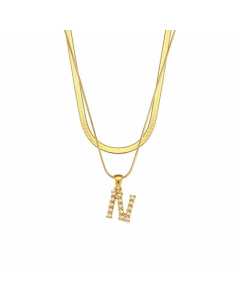Lady Plating Artificial Pearls Stainless Steel Necklaces Initial Letter Stainless Steel Necklace 