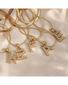 Lady Plating Artificial Pearls Stainless Steel Necklaces Initial Letter Stainless Steel Necklace 