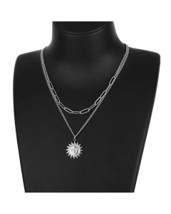 Fashion Sun Titanium Steel Necklace Double Layers Stainless Steel Necklaces