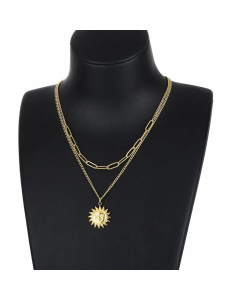 Fashion Sun Titanium Steel Necklace Double Layers Stainless Steel Necklaces