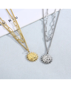 Fashion Sun Titanium Steel Necklace Double Layers Stainless Steel Necklaces