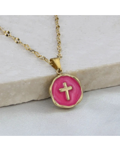 Retro Plating Stainless Steel Necklaces Cross Round Titanium Steel Necklace 