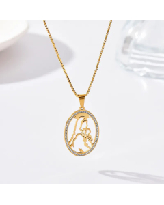 Fashion Oval Inlaid Rhinestones Pendant Necklace MAMA Portrait Stainless Steel 