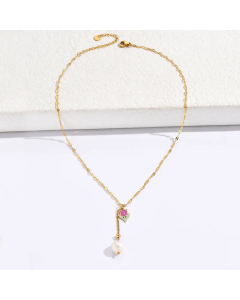 Fashion Flowers Artificial Pearl Stainless Steel Necklaces Flower Stainless Steel Pendant Necklace 
