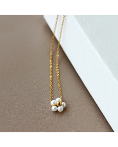 Retro Plating Artificial Pearl Flower Titanium Steel Pendant Beaded Stainless Steel Necklaces