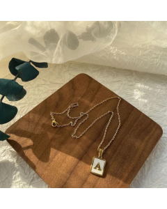 Fashion Metal Inlay Shell Stainless Steel Necklaces Letter Titanium Steel Pendant Necklace