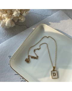 Fashion Metal Inlay Shell Stainless Steel Necklaces Letter Titanium Steel Pendant Necklace