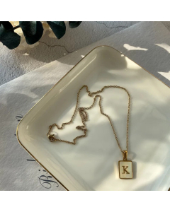 Fashion Metal Inlay Shell Stainless Steel Necklaces Letter Titanium Steel Pendant Necklace