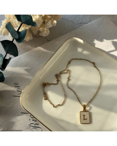 Fashion Metal Inlay Shell Stainless Steel Necklaces Letter Titanium Steel Pendant Necklace
