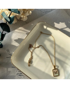 Fashion Metal Inlay Shell Stainless Steel Necklaces Letter Titanium Steel Pendant Necklace
