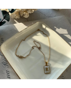 Fashion Metal Inlay Shell Stainless Steel Necklaces Letter Titanium Steel Pendant Necklace