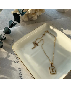 Fashion Metal Inlay Shell Stainless Steel Necklaces Letter Titanium Steel Pendant Necklace