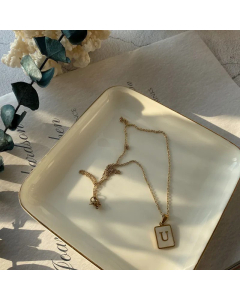 Fashion Metal Inlay Shell Stainless Steel Necklaces Letter Titanium Steel Pendant Necklace