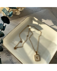 Fashion Metal Inlay Shell Stainless Steel Necklaces Letter Titanium Steel Pendant Necklace