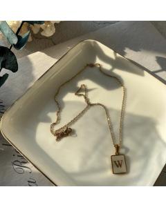 Fashion Metal Inlay Shell Stainless Steel Necklaces Letter Titanium Steel Pendant Necklace
