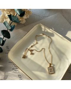 Fashion Metal Inlay Shell Stainless Steel Necklaces Letter Titanium Steel Pendant Necklace