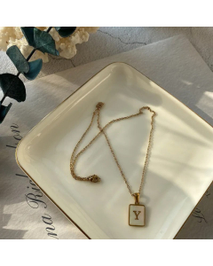 Fashion Metal Inlay Shell Stainless Steel Necklaces Letter Titanium Steel Pendant Necklace