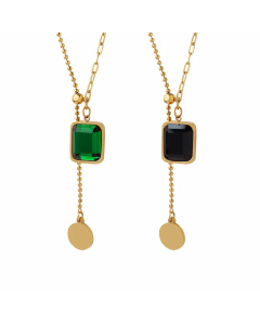 Fashion Inlay Artificial Crystal Stainless Steel Necklaces Square Titanium Steel Pendant Necklace 