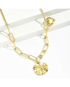 Fashion Plating Stainless Steel Necklaces Irregular Round Heart Shape Steel Pendant Necklace 