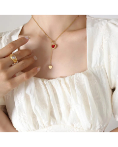 Fashion Inlay Zircon Stainless Steel Necklaces Heart Shape Titanium Steel Pendant Necklace