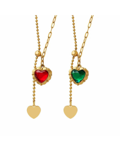Fashion Inlay Zircon Stainless Steel Necklaces Heart Shape Titanium Steel Pendant Necklace