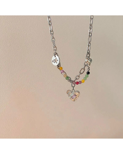 Layered Necklaces Beaded Stainless Steel Necklaces Sweet Pentagram Heart Shape Titanium Steel 